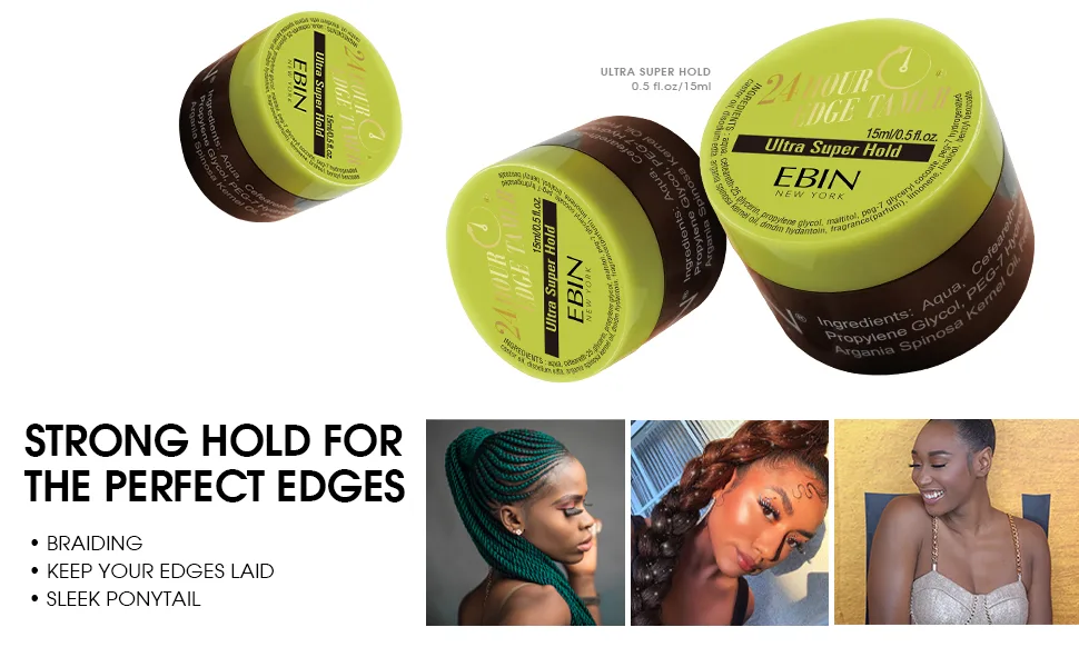 EBIN NEW YORK 24 Hour Edge Tamer Kit (2.7oz/ 80ml  Regular) No Flaking  No White Residue  Shine and Smooth texture with edge hair styling - No Flaking or White Residue, Long Lasting, Humidity-resistant