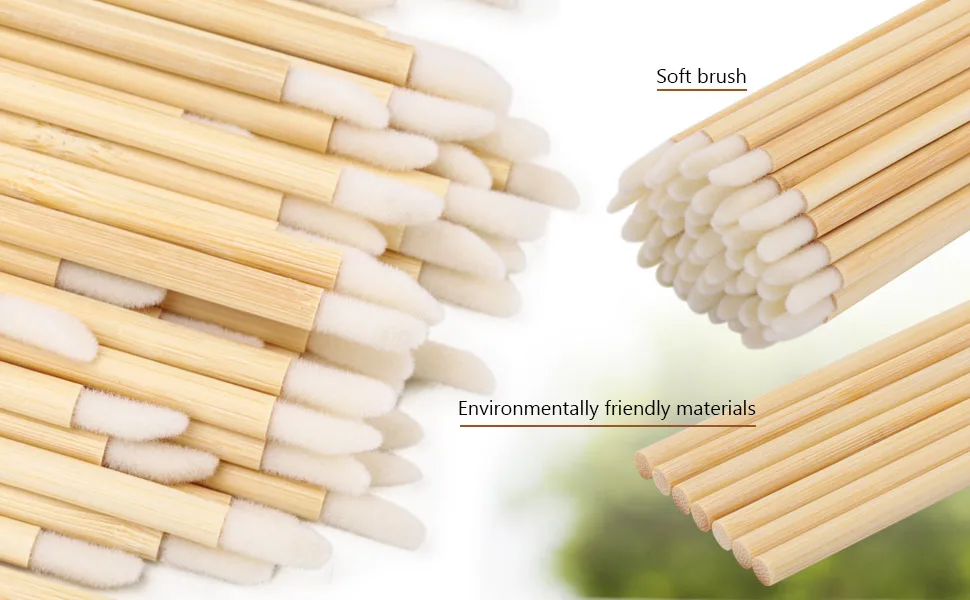 100pcs Disposable Bamboo Handle Lip Brushes Lipstick Lip Gloss Wands Applicator Makeup Tool 100PCS lip brushes - Lip Gloss Wands