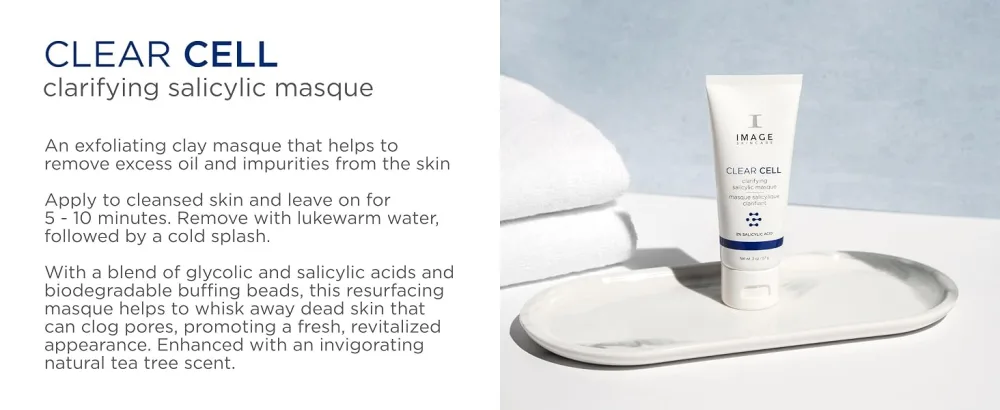 IMAGE Skincare  CLEAR CELL Clarifying Salicylic Masque  Exfoliating Kaolin Clay Facial Mask with Mattifying Effect  1.7 oz - SALICYLIC MASQUE