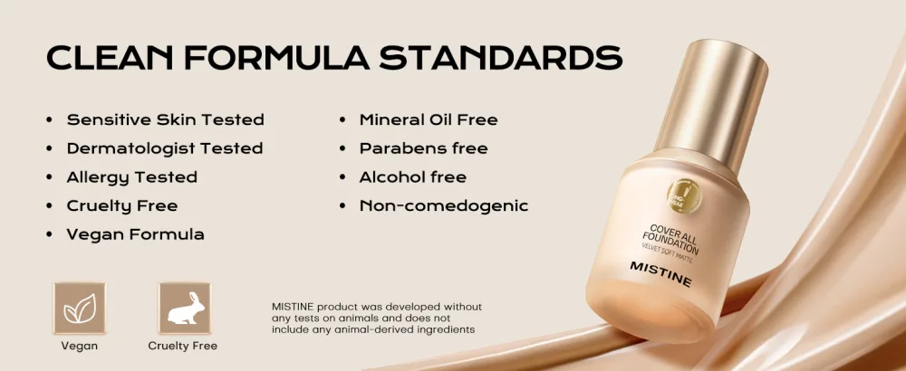 MISTINE Liquid Foundation Makeup Full Coverage Foundation for Oily Skin 24 Hour Oil Control Makeup Foundation Skin-Caring Moisturizing Formula Waterproof Foundation Matte Finish Neutral Ivory 1 Fl Oz - foundation makeup
