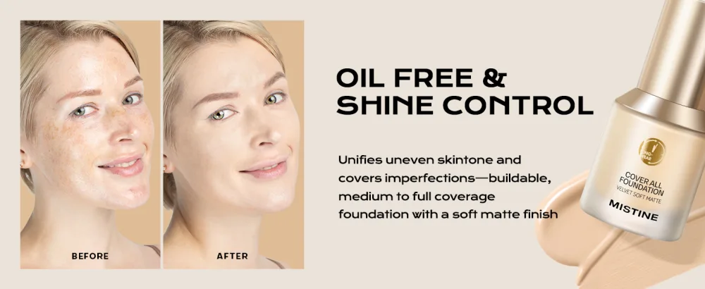 MISTINE Liquid Foundation Makeup Full Coverage Foundation for Oily Skin 24 Hour Oil Control Makeup Foundation Skin-Caring Moisturizing Formula Waterproof Foundation Matte Finish Neutral Ivory 1 Fl Oz - foundation makeup