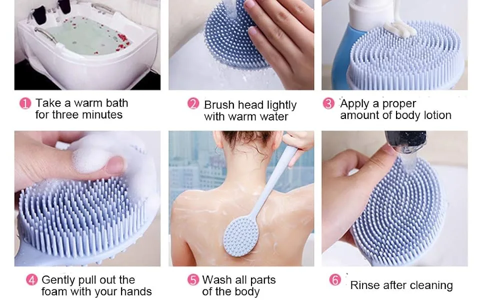BAOOOFU Silicone Back Brush Long Handle Soft Body Brush for Shower Exfoliating Body Scrubber  Back Scrubber for Elderly Men Women  Hook Provided (Blue) Blue--Brush - long handle bath brush