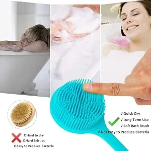 BAOOOFU Silicone Back Brush Long Handle Soft Body Brush for Shower Exfoliating Body Scrubber  Back Scrubber for Elderly Men Women  Hook Provided (Blue) Blue--Brush - long handle brush