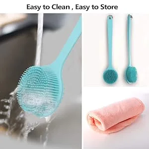 BAOOOFU Silicone Back Brush Long Handle Soft Body Brush for Shower Exfoliating Body Scrubber  Back Scrubber for Elderly Men Women  Hook Provided (Blue) Blue--Brush - long handle brush