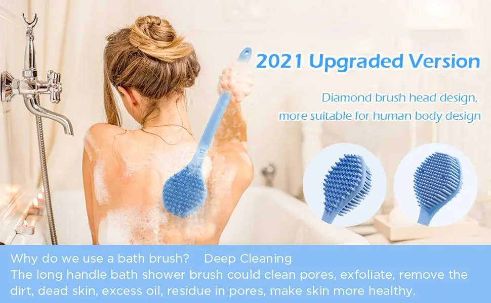 BAOOOFU Silicone Back Brush Long Handle Soft Body Brush for Shower Exfoliating Body Scrubber  Back Scrubber for Elderly Men Women  Hook Provided (Blue) Blue--Brush - silicone brush