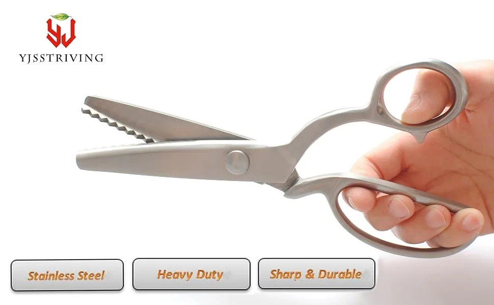 YJSStriving All Stainless Steel Pinking Shears Scissors for Fabric Heavy Duty Serrated Pinking Shears Decorative Edge Zig Zag Cut Scissors 8 Inch - stainless steel pinking shears for fabric cutting