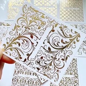 NAIL ANGEL 26Sheets Nail Art Adhesive Sticker Sheets Different Gold Color Luxury Shapes Sticker Nail Art Deco 10300 - 10300