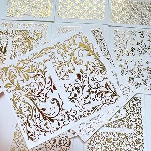 NAIL ANGEL 26Sheets Nail Art Adhesive Sticker Sheets Different Gold Color Luxury Shapes Sticker Nail Art Deco 10300 - 10300