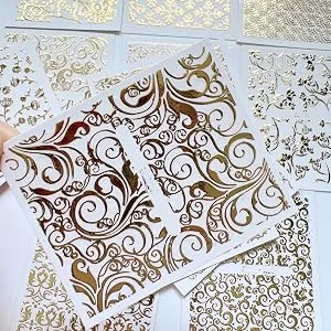 NAIL ANGEL 26Sheets Nail Art Adhesive Sticker Sheets Different Gold Color Luxury Shapes Sticker Nail Art Deco 10300 - 10300
