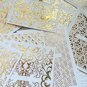 NAIL ANGEL 26Sheets Nail Art Adhesive Sticker Sheets Different Gold Color Luxury Shapes Sticker Nail Art Deco 10300 - 10300