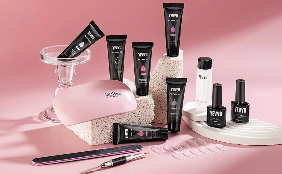Poly Gel Nail Kit  YEVYO Poly Nail Gel Kit with UV Lamp for Beginners with Everything  Gel Extension Nail Kit with Slip Solution - product information 4