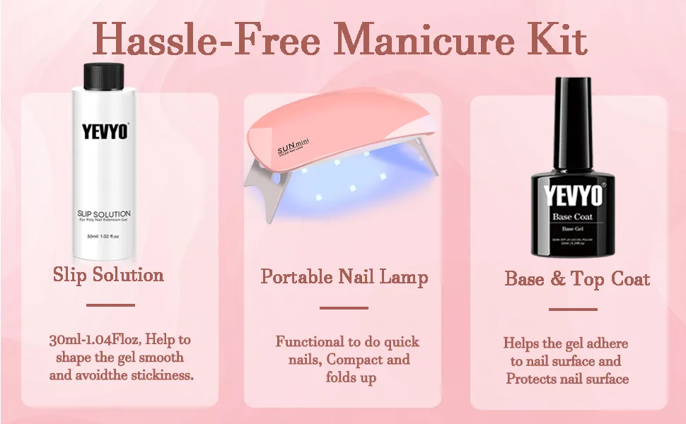 Poly Gel Nail Kit  YEVYO Poly Nail Gel Kit with UV Lamp for Beginners with Everything  Gel Extension Nail Kit with Slip Solution - product information 6