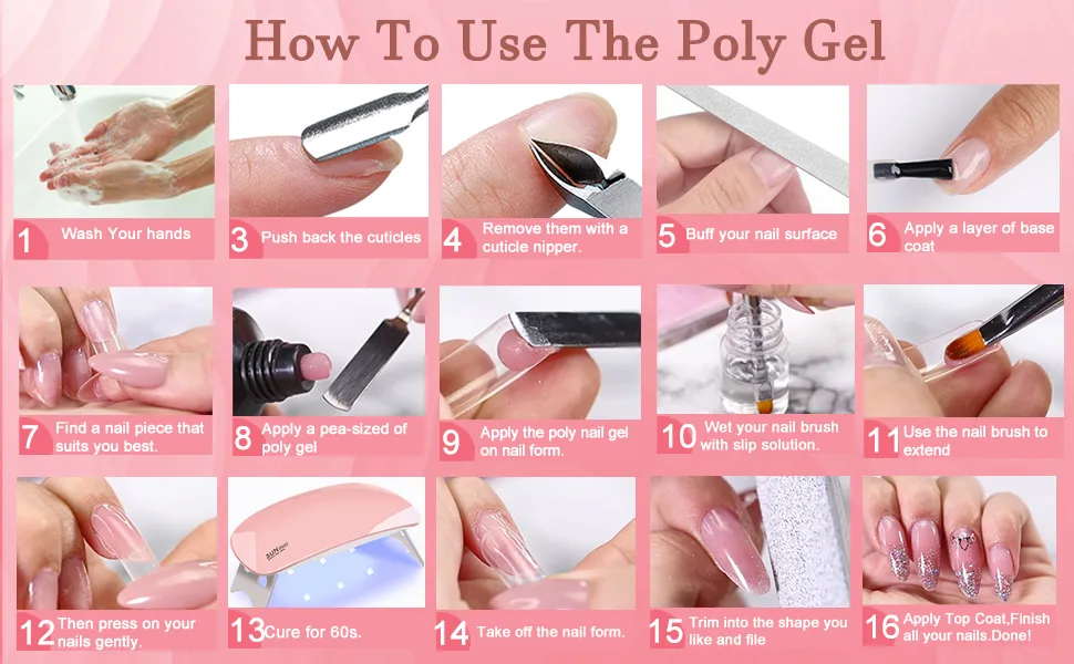 Poly Gel Nail Kit  YEVYO Poly Nail Gel Kit with UV Lamp for Beginners with Everything  Gel Extension Nail Kit with Slip Solution - product information 8