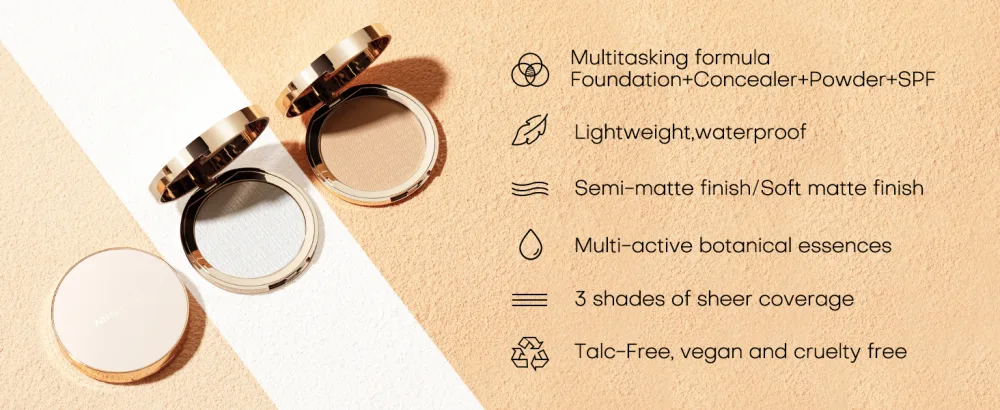 MISTINE Pressed Powder Compact 24H Oil Control Face Powder Compact Waterproof Talc Free Finishing Powder Makeup Matte Finish -Natural Ivory - setting powder