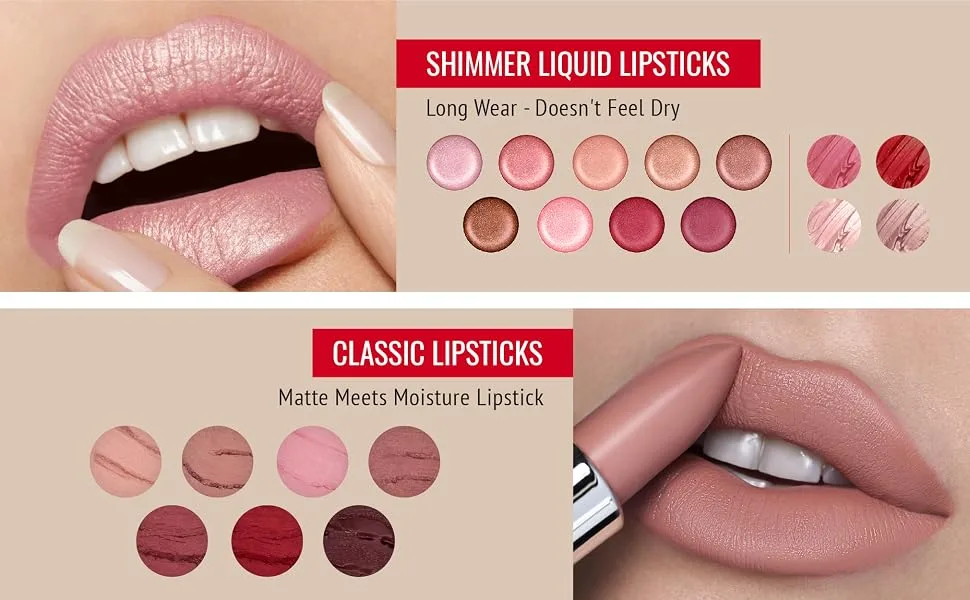 Runway Rogue Designer Liner Lip Pencil  Matte Muted-Plum Lip Liner and Sharpener  Start the Show - Two image compilations of long wear liquid lipstick color shades and matte lipstick color shades.
