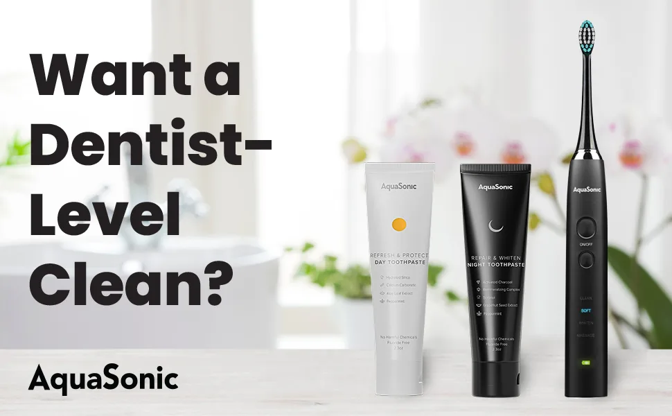 AquaSonic Complete Care Toothpaste - Refresh & Protect Day Toothpaste - Repair & Whiten Night Toothpaste - Flouride Free Natural Toothpaste - Anticavity Antiplaque Reharden Strengthen Whiten Detoxify - Dentist level clean teeth