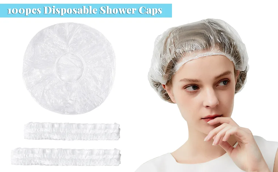 100 Pcs Disposable Shower Caps  Large Plastic Bath Caps for Home Kitchen Hotel Travel  16.5+20.5 - product information 25