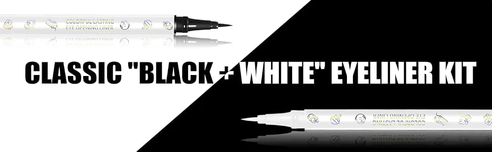 DekRion White Eyeliner & Black Eyeliner Set  Waterproof Liquid Eyeliner Quick Drying Long-lasting Eye Liners for Women Makeup Tool Easy To Use Eyeliner Liquid Set - black 1