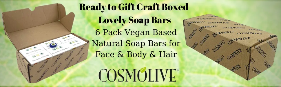 cosmolive Natural Vegan Based Handmade Soap Bars - Most Searched 6 Soap Bar Gift Set for Face and Body (4.2 Oz  6 Bars) - Natural Vegan Saop Bars