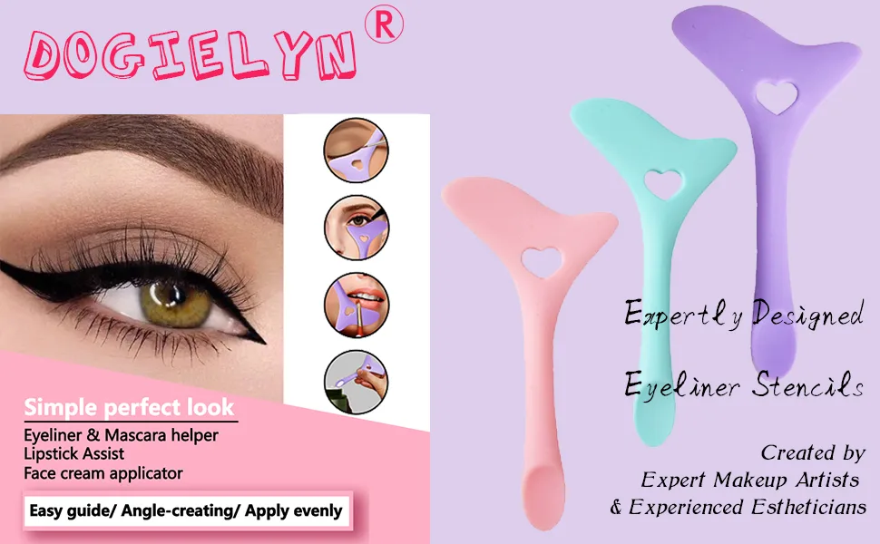DogieLyn 2pcs Eyeliner Stencils Wing Tips Reusable Eyebrow Eyeshadow Applicators Eye Makeup Tool Kit Quick Makeup Lipstick Wearing Aid Eyeliner Molds Stencil Pads Pink+Blue - product information 1