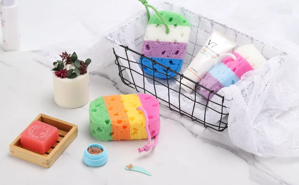 3 Pieces Exfoliating Bath Sponge Body Sponges Shower Loofah Soft Bathing Pouf Foam Lufa Body Scrubber - product information 1
