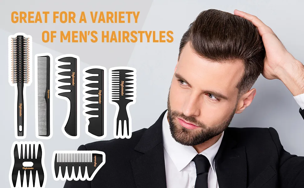 Stylemate Hair Styling Comb and Brush Set For Men - Quiff Roller Brush For Adding Volume  Mens Styling Combs For Quiff  Pompadour  Slicked-back  Fauxhawk  Undercut - styling comb for men