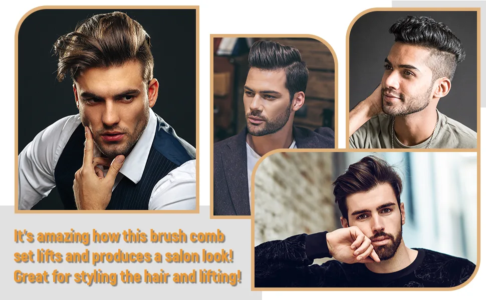Stylemate Hair Styling Comb and Brush Set For Men - Quiff Roller Brush For Adding Volume  Mens Styling Combs For Quiff  Pompadour  Slicked-back  Fauxhawk  Undercut - Styling comb for men