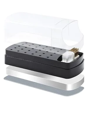 2 in 1 Nail Drill Bits Holder & Nail Drill Bits Cleanser  30 Holes Dustproof Drill Bits Stand Displayer Organizer Container Manicure Tools - Black(Not Include the Nail Drills) - product information 15