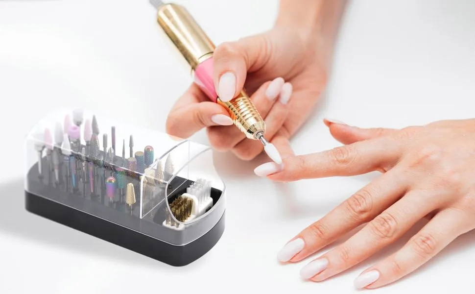 2 in 1 Nail Drill Bits Holder & Nail Drill Bits Cleanser  30 Holes Dustproof Drill Bits Stand Displayer Organizer Container Manicure Tools - Black(Not Include the Nail Drills) - Moosec