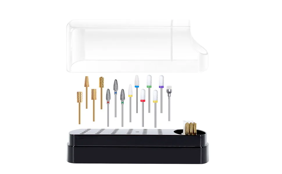 2 in 1 Nail Drill Bits Holder & Nail Drill Bits Cleanser  30 Holes Dustproof Drill Bits Stand Displayer Organizer Container Manicure Tools - Black(Not Include the Nail Drills) - nail drill bits holder nail drill bits storage box nail drill bits display container