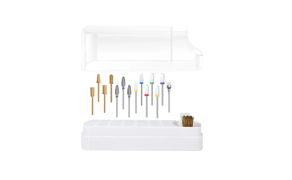 2 in 1 Nail Drill Bits Holder with Steel Wire & Nylon Brushes  30 Holes Nail Drill Bits Organizer Manicure Tools - (Not Include the Nail Drills) - 2in1 nail drill bits holder display drill bits container