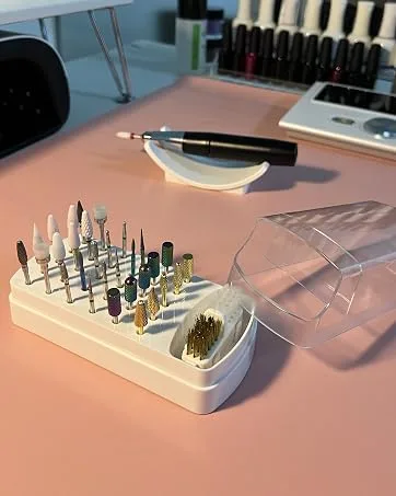 2 in 1 Nail Drill Bits Holder with Steel Wire & Nylon Brushes  30 Holes Nail Drill Bits Organizer Manicure Tools - (Not Include the Nail Drills) - product information 2