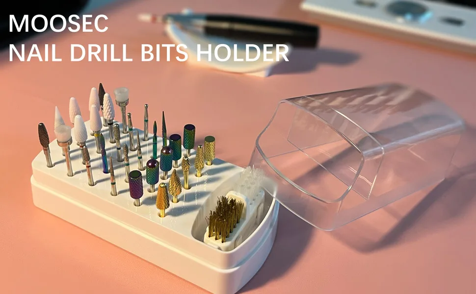 2 in 1 Nail Drill Bits Holder with Steel Wire & Nylon Brushes  30 Holes Nail Drill Bits Organizer Manicure Tools - (Not Include the Nail Drills) - nail drill bits holder