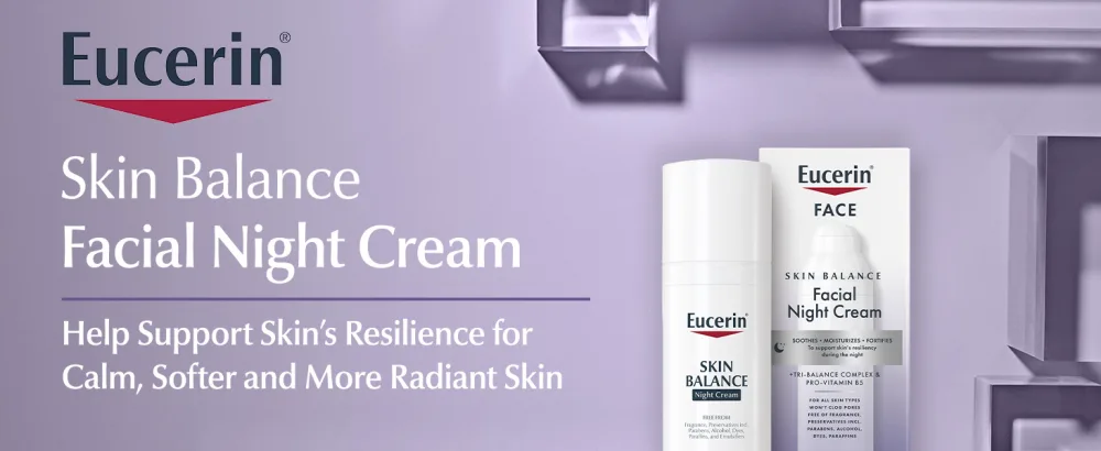 Eucerin Skin Balance Night Cream  Sensitive Skin Face Moisturizer Enriched with Tri-Balance Complex  1.7 Oz Bottle - Helps support skin