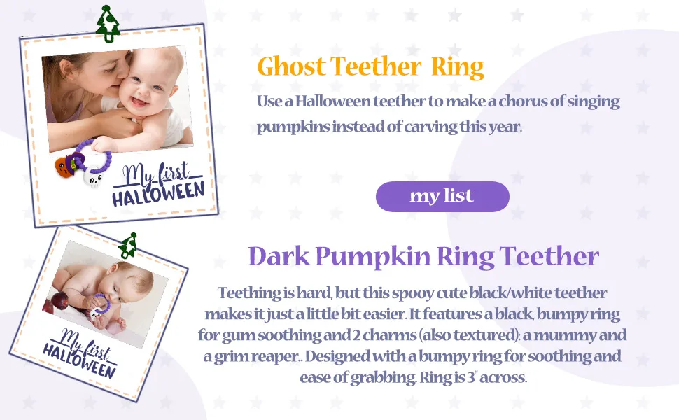 Big Spinach Pumpkin Teether Cute Ghouls Ring Teether and Blind Box Silicone Baby Teether Girl or Boy Halloween Teether Nightmare Before Christmas Gifts (2PC)   - halloween decor halloween candy baby halloween costumes halloween baby clothes halloween baby