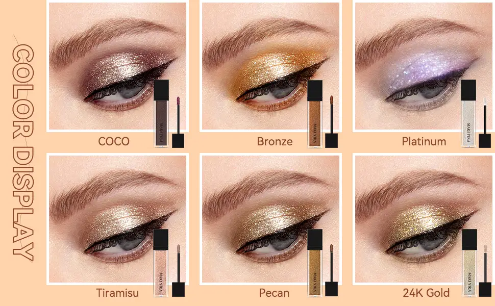 MAKI YIKA Liquid Glitter Eyeshadow  Metallic Eye Shadow High Pigment  Glitter Eyeshadow Quick Dry  Shimmer Eye Makeup for Party Office Daily Use (COCO 3) 3 COCO - glitter eyeshadow