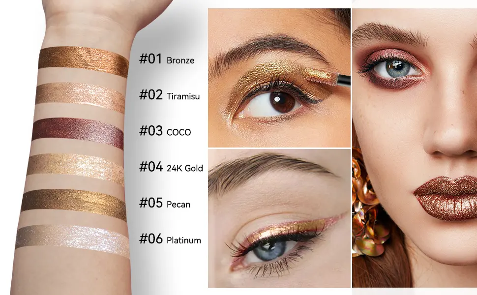 MAKI YIKA Liquid Glitter Eyeshadow  Metallic Eye Shadow High Pigment  Glitter Eyeshadow Quick Dry  Shimmer Eye Makeup for Party Office Daily Use (COCO 3) 3 COCO - high pigmented eyeshadow