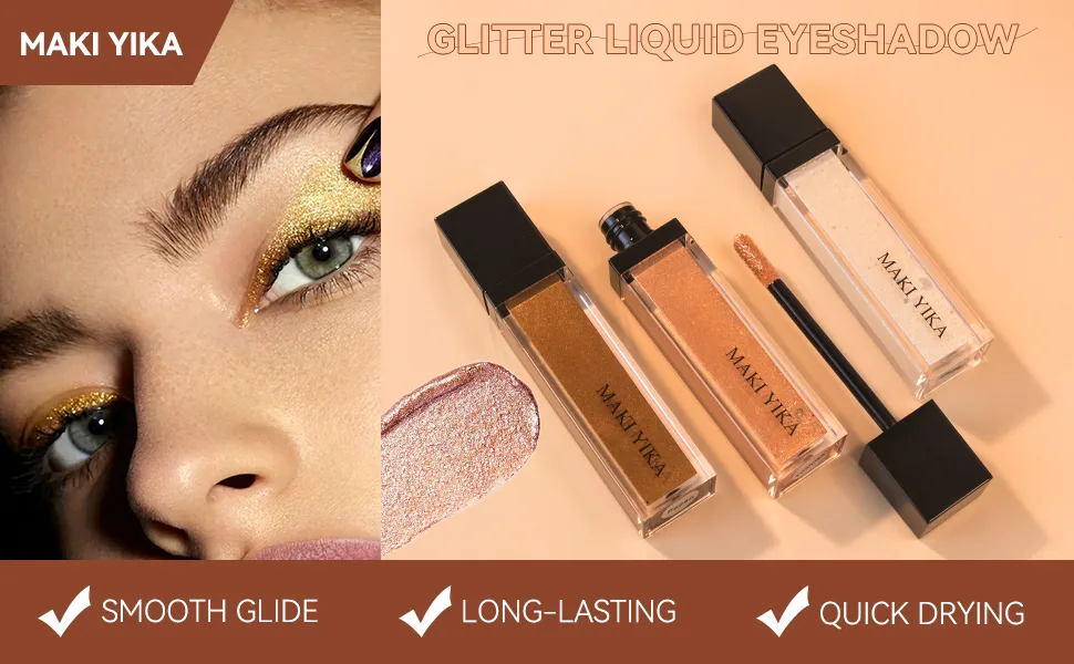 MAKI YIKA Liquid Glitter Eyeshadow  Metallic Eye Shadow High Pigment  Glitter Eyeshadow Quick Dry  Shimmer Eye Makeup for Party Office Daily Use (COCO 3) 3 COCO - shimmer liquid eyeshadow