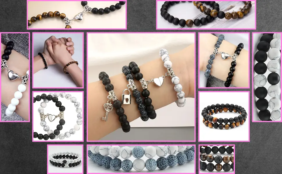 Mchruie Stone Beads for Jewelry Making  Charm Bracelet Making Kit  450Pcs Beads for Bracelets Making Kit DIY Bracelets for Couples Lovers - magnet bracelets relationship