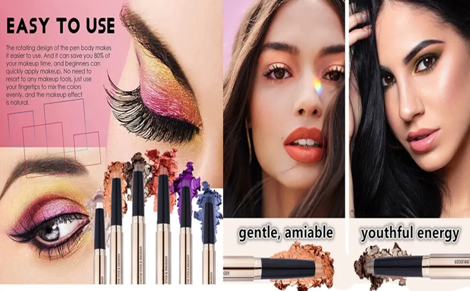 Eyeshadow stick and Sponge Makeup Brush  Smooth Cream Shimmer Shadow Pencil Long Lasting Waterproof Eye Shadow Highlighter Stick Makeup Hypoallergenic Highlighter Multi-Dimensional eyes Look samd shimme  02 - Easy to use