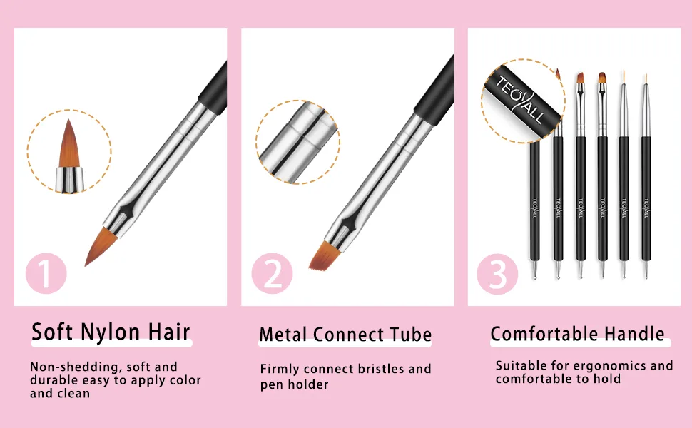 TEOYALL Nail Art Brushes  6 PCS Double Ended Nail Design Tools with Builder Gel Painting Brushes  Nail Liner Brushes  6 Size Dotting Pens - nail tools
