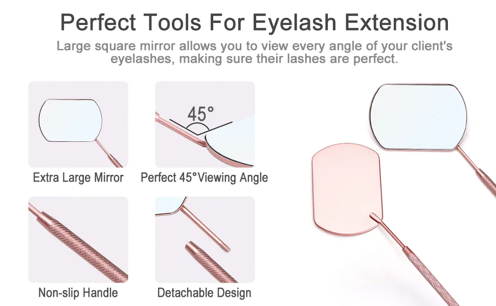 Large Lash Mirror for Eyelash Extensions  TEOYALL Detachable Stainless Steel Lash Extension Mirror Eyelash Extension Supplies (Pink) - eyelash mirror