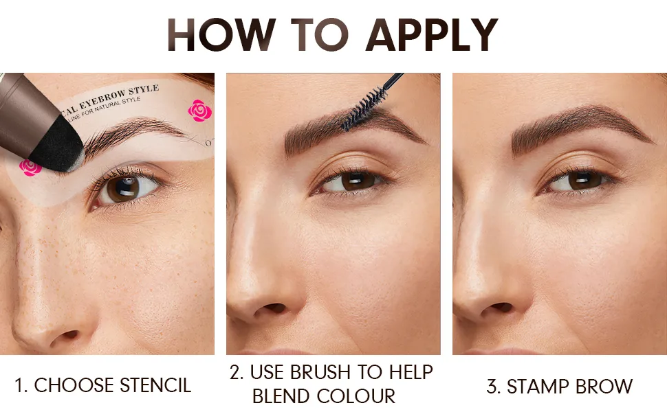 Eyebrow Stamp Stencil Kit - 1 Step Eye Brow Makeup Brow Stamp Shaping Kit with 24 Reusable Eyebrow Stencils  Long-Lasting Waterproof Trio Kit for Perfect Natural Brow (Dark Brown) - product information 12