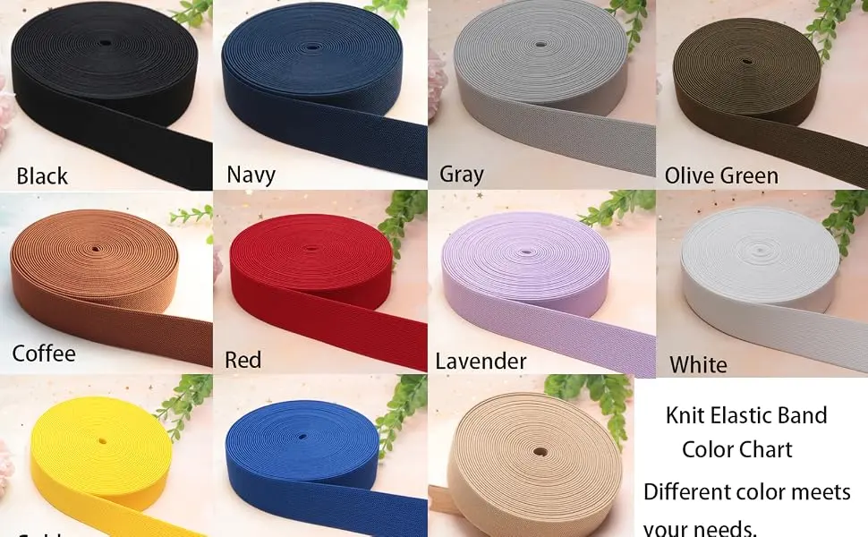 JESEP 1 1/2 Inch 10 Yards Red Knit Elastic Band Double-Side Twill Woven Elastic Heavy Stretch Elastic Spool for Sewing Pants Waistband  Wigs  Skirts  Craft DIY Projects (Red) - color chart