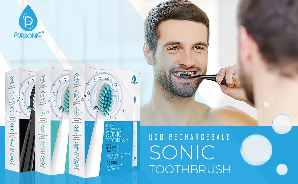 Pursonic Whitening USB Rechargeable Sonic Toothbrush-12 Brush Heads!- 38 000 Brush Strokes Per Minute-3 Brushing Modes with 2 Minute Auto Timer (White) - product information 1