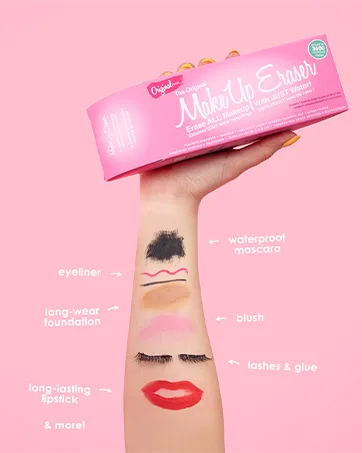 MakeUp Eraser Mini  Erase All Makeup With Just Water  Including Waterproof Mascara  Eyeliner  Foundation  Lipstick and More (Original Pink) - erase all make up