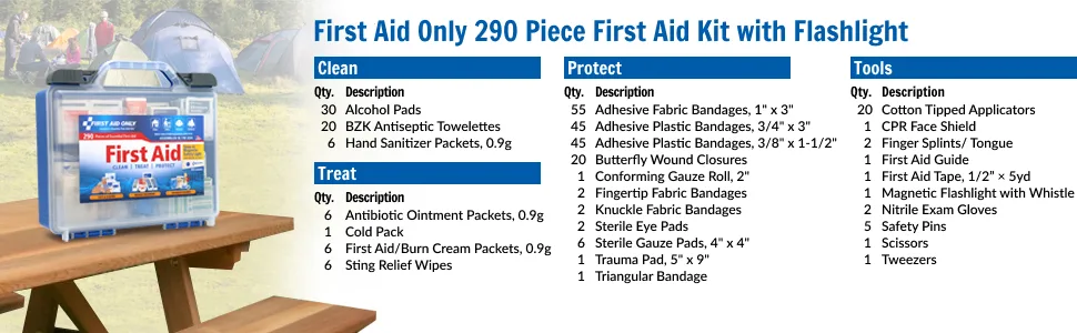 First Aid Only 290 Piece All-Purpose First Aid Kit with Magnetic Safety Light - first aid kit