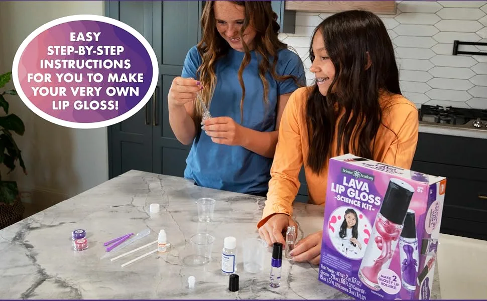 MindWare Science Academy Lava Lip Gloss Kit- Kit Includes 16pcs to Teach Kids & Teens Cosmetic Chemistry - Make and Test Easy DIY Lip Gloss - Lava Lip Gloss Science Kit