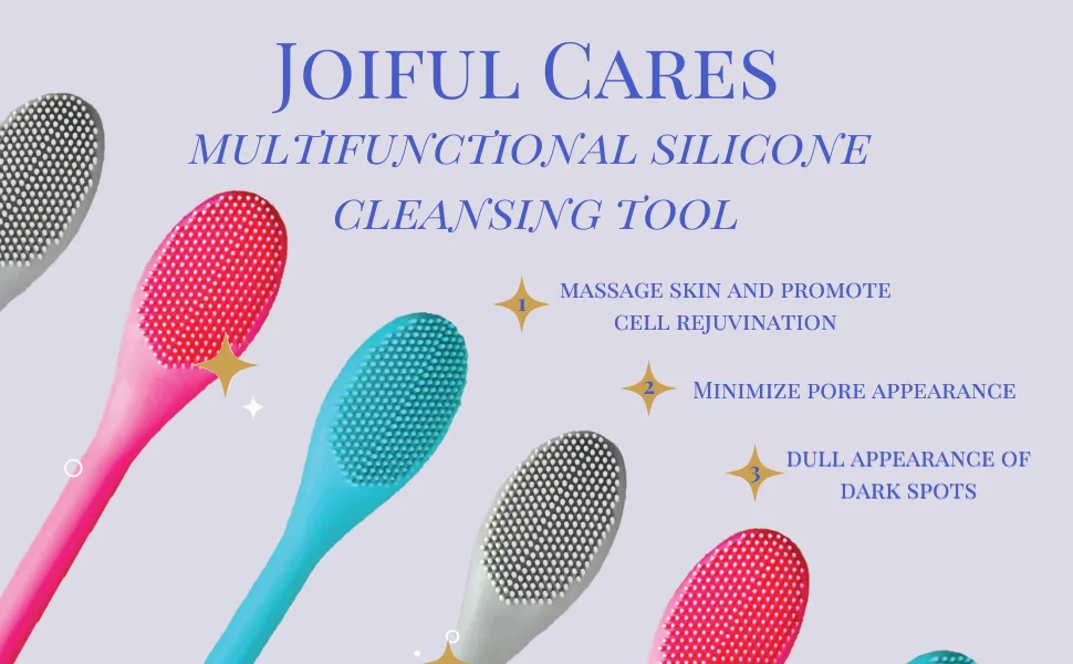 Joiful Cares 3pc Dual End Exfoliating Silicone Face Scrubber  Mask Applicator  Lip Scrub Exfoliator Brush  Easy to Clean Men & Women Face Cleansing Tool - Multifunction silicone cleansing tool benefits infographic