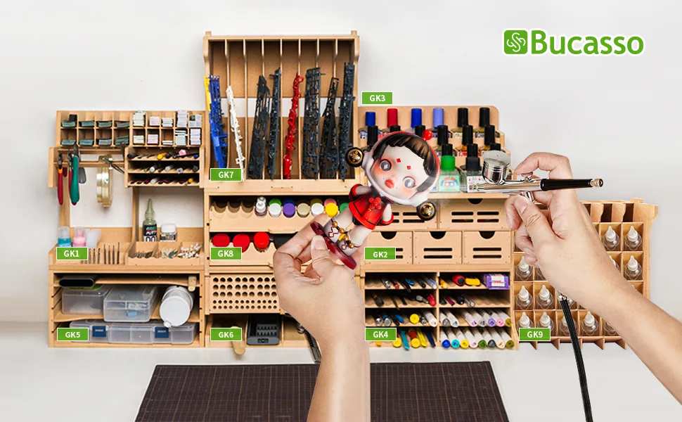Bucasso Wooden Model Kit Tool Organizer Rack  Model Making Tool Storage Box with MDF Material  Wooden Paint Rack  Screwdriver/Brush/Tool Holder  Suitable for Tamiya Paints and Model Tools  GK1 - paint rack
